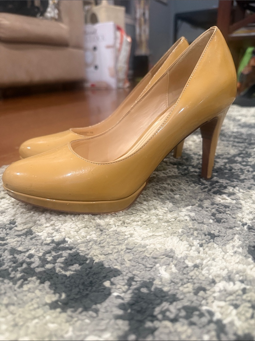 Cole Haan Patent Platform Pumps in Mustard